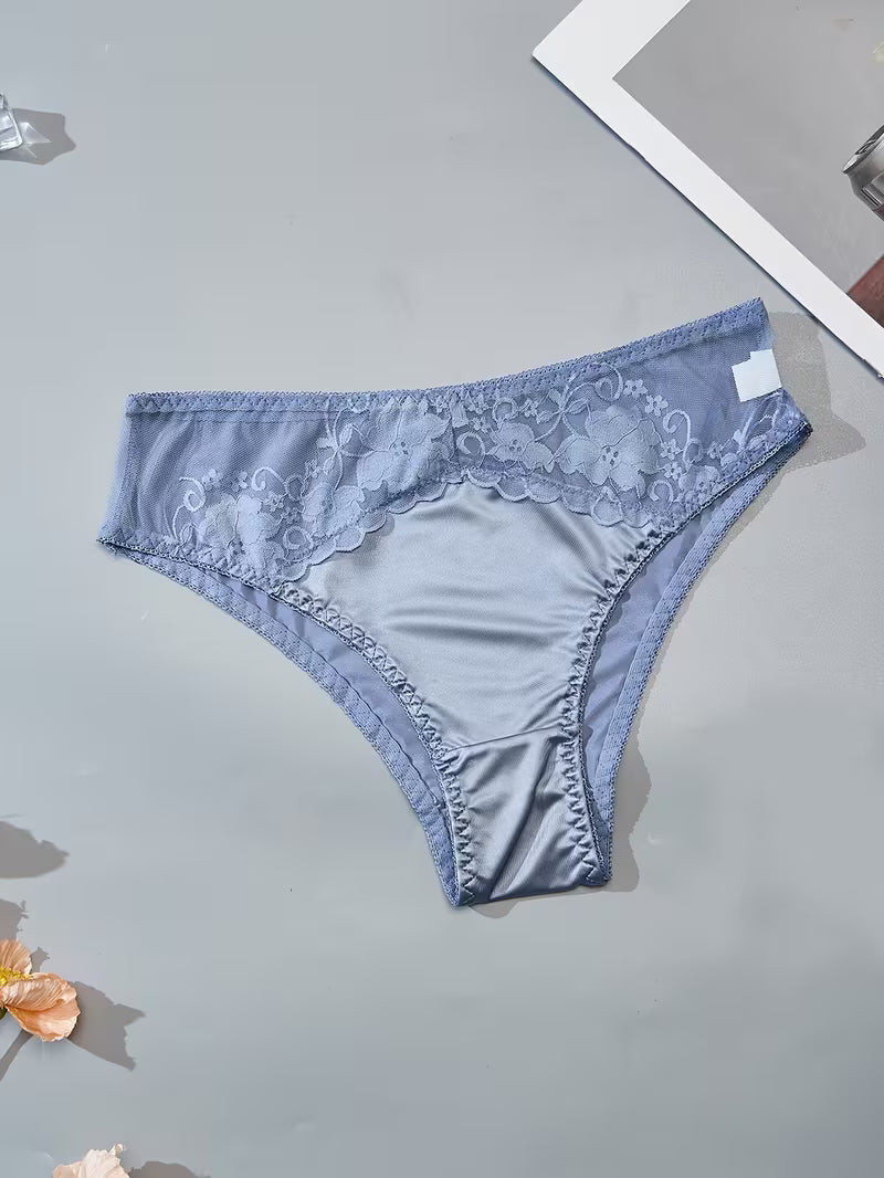 Women'S Satin Lace Panties Paired with Delicate Lace Trim
