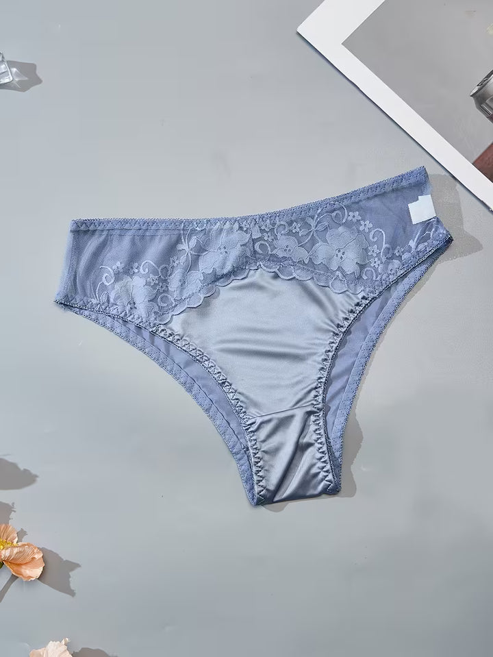 Women'S Satin Lace Panties Paired with Delicate Lace Trim
