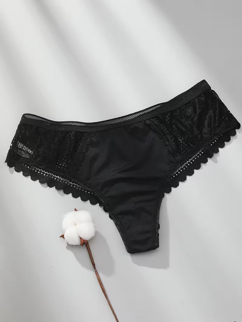 Romantic French Seamless Ice Triangle Panties for Women, Featuring Sexy Sheer Lace Panels