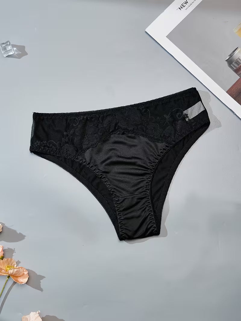Women'S Satin Lace Panties Paired with Delicate Lace Trim