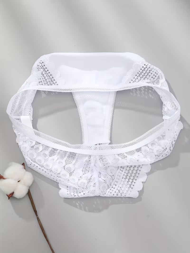 Romantic French Seamless Ice Triangle Panties for Women, Featuring Sexy Sheer Lace Panels