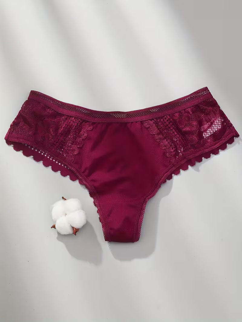 Romantic French Seamless Ice Triangle Panties for Women, Featuring Sexy Sheer Lace Panels