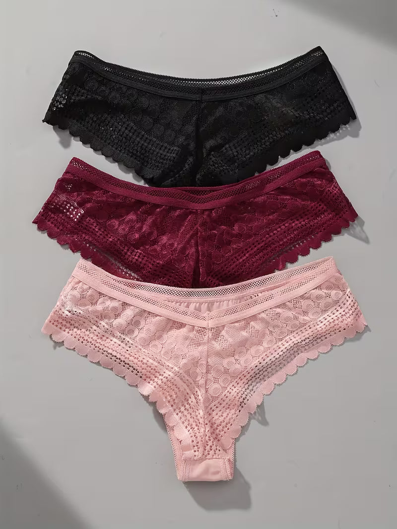 Romantic French Seamless Ice Triangle Panties for Women, Featuring Sexy Sheer Lace Panels
