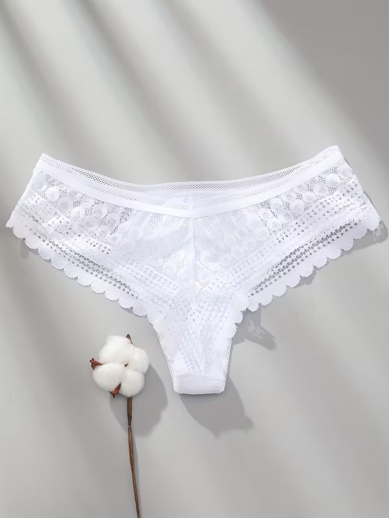 Romantic French Seamless Ice Triangle Panties for Women, Featuring Sexy Sheer Lace Panels