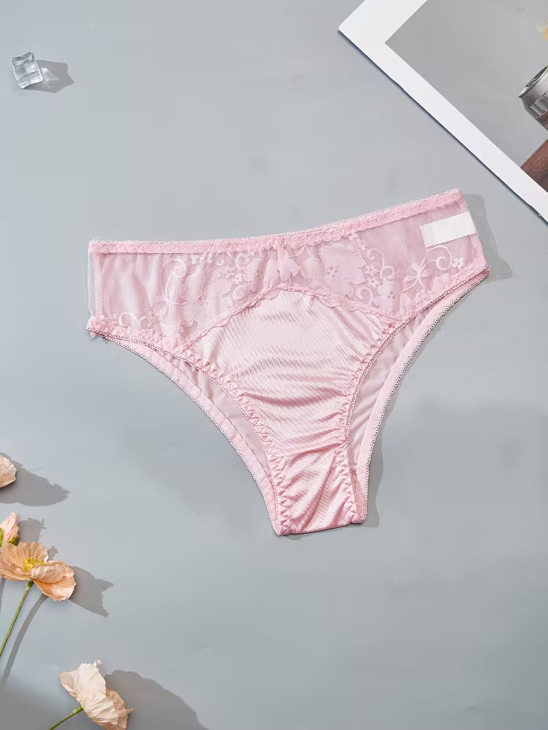 Women'S Satin Lace Panties Paired with Delicate Lace Trim