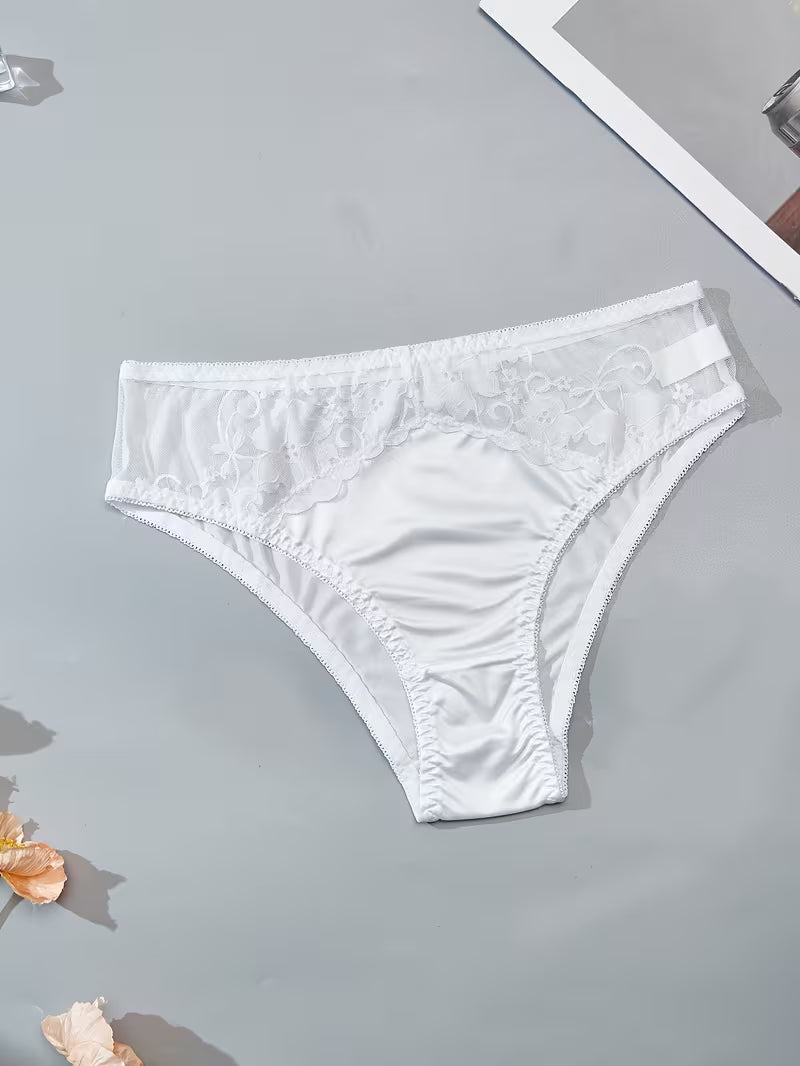 Women'S Satin Lace Panties Paired with Delicate Lace Trim