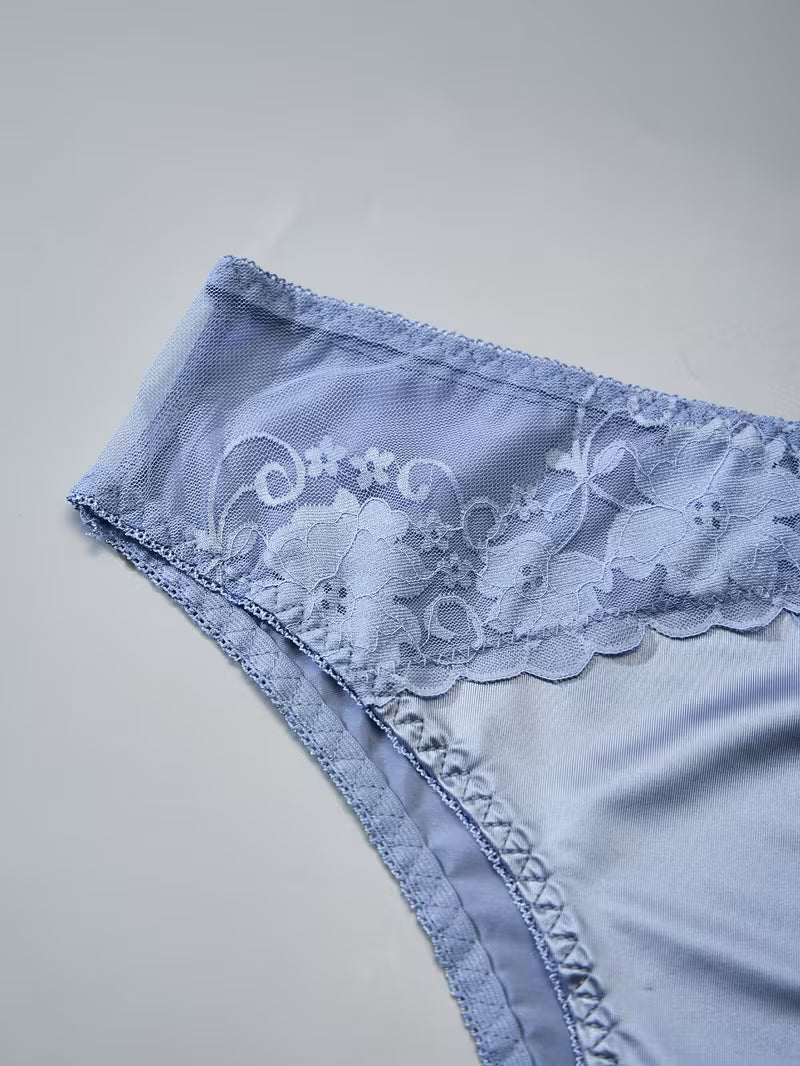 Women'S Satin Lace Panties Paired with Delicate Lace Trim