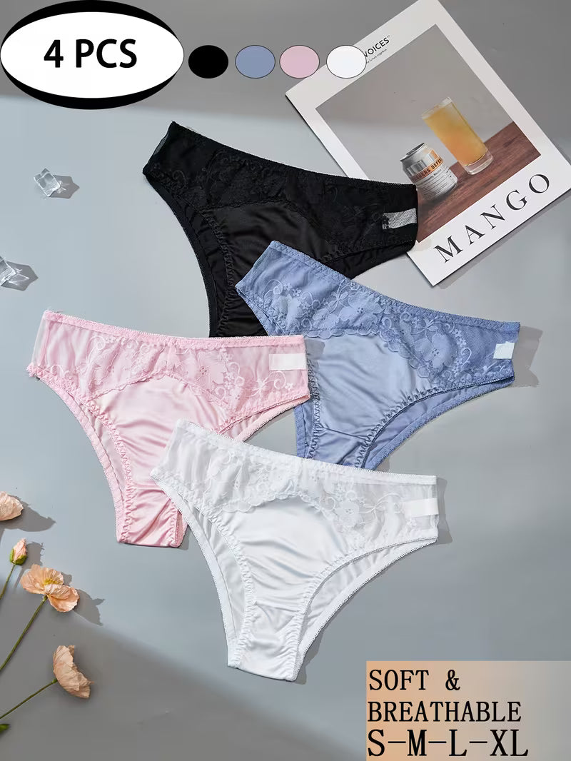 Women'S Satin Lace Panties Paired with Delicate Lace Trim